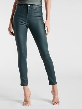 Express Forest Green Coated High-Rise Skinny Pants